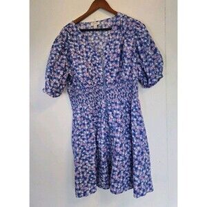 On 34th Dress Womens 2X Plus Blue Textured Babydoll Cottagecore Bloomcore Floral